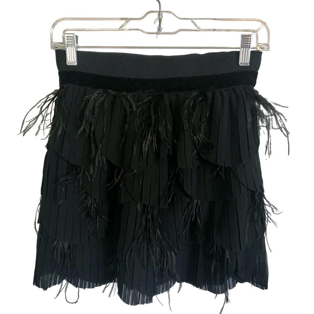 Arden B. Black Layered Ruffle Mini Skirt w/ Feathers Size Small Party Skirt